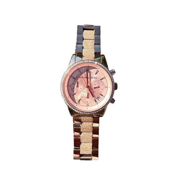 Michael Kors MK6475 Ritz Rose Gold Dial Ladies Chronograph Stainless Steel Watch - Picture 1 of 6